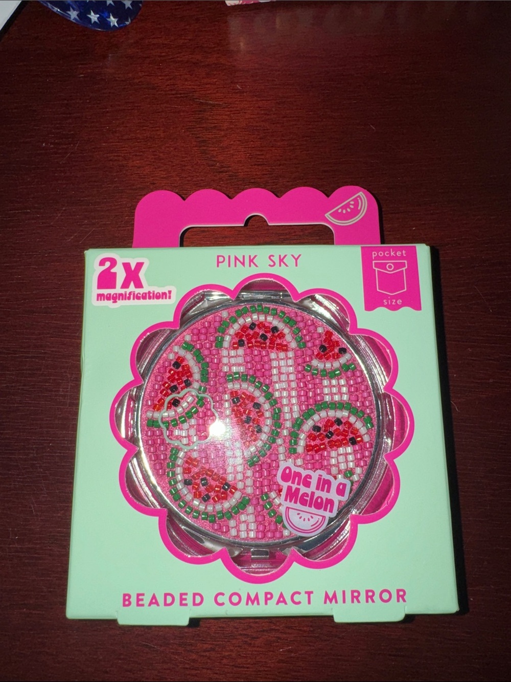 Pink Sky Beaded Compact Mirror - Pink